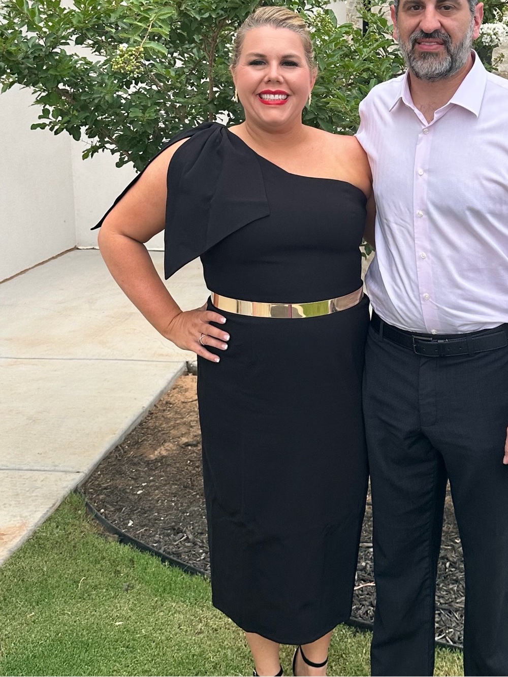 Dress the Population Black One-Shoulder Dress with Side Bow